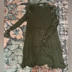 Olive Long-Sleeve Ruffle Tiered Dress